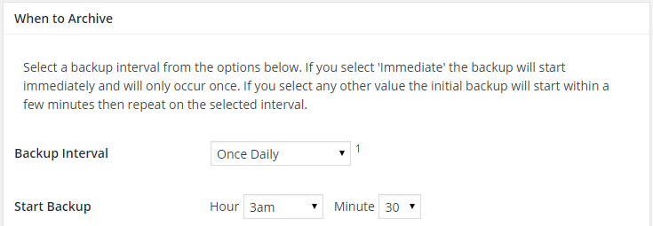 The backup interval is set to once daily and the start backup time has been set to 3:30 AM.