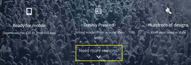 A scrolling button placed on the featured image section of WordPress.com is highlighted.