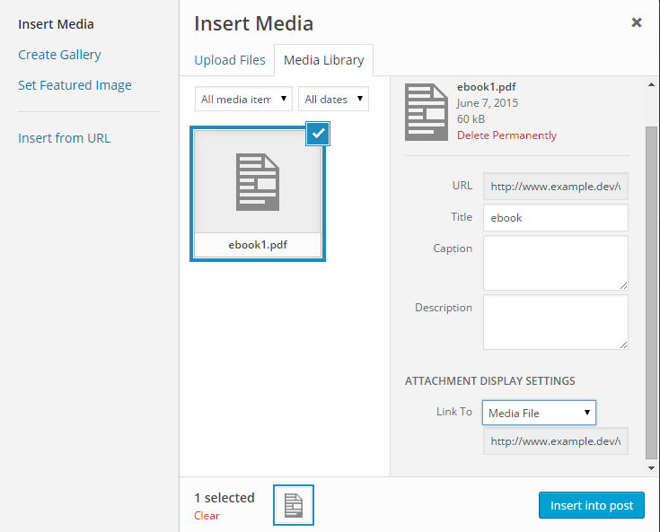 File Downloads Insert Media