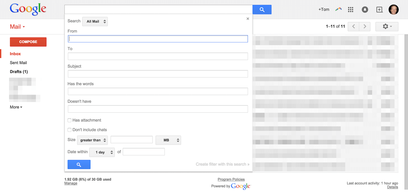 Gmail search criteria