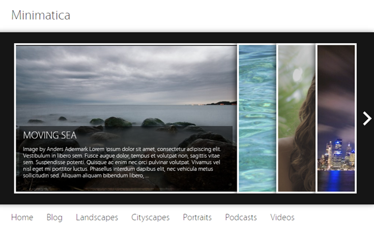 Minimatica theme slider and home page.