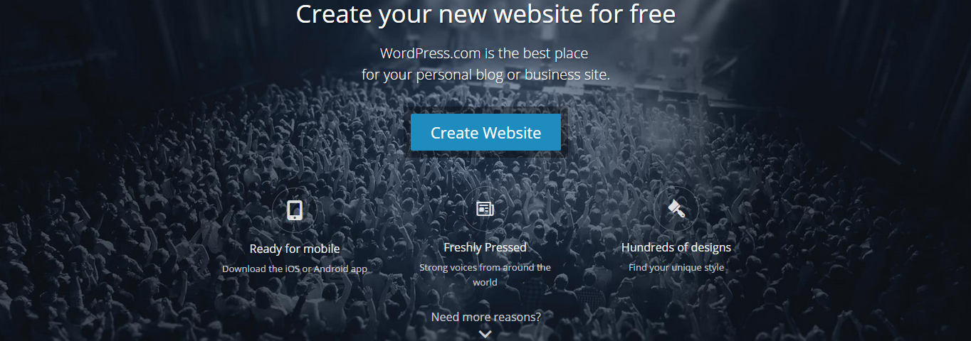 The featured image and call to action on the WordPress.com site.