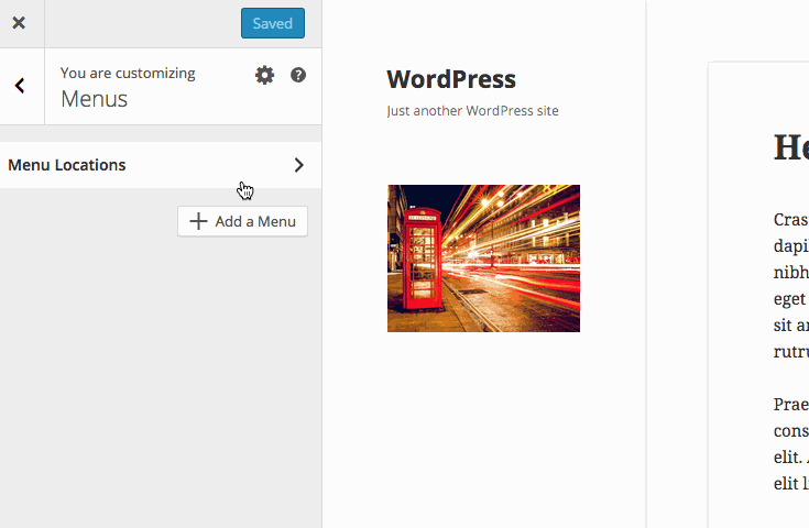 Menus in the theme customizer