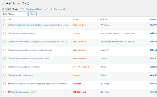 Broken Link Checker - Broken Links