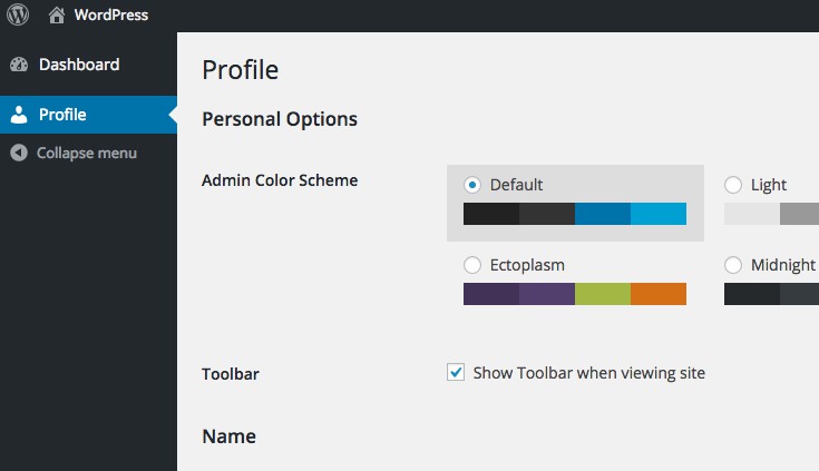 A subscriber's view of the WordPress admin