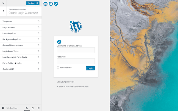 Colorlib uses the WordPress customizer to help you edit your login pages