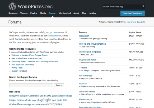 WordPress support forums