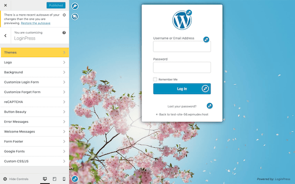 customize your login page using the customizer