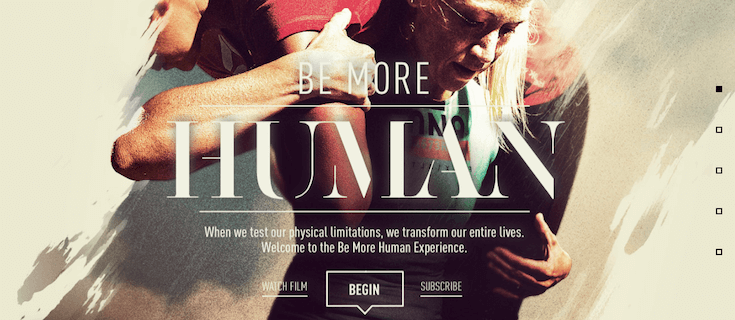 Scroll-triggered layering effects give the Be More Human campaign by Reebok more dimension.