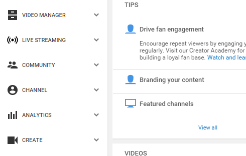 Creator Studio menu