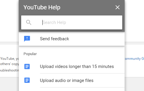 YouTube help pop-up