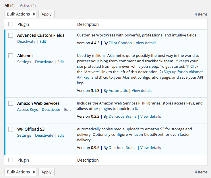 Vanilla WordPress install with some plugins