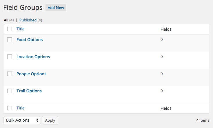 Our field groups in ACF