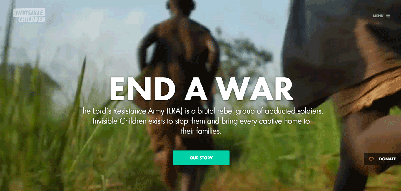 The Invisible Children website is interactive and in your face.