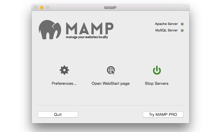 MAMP opening window with servers working