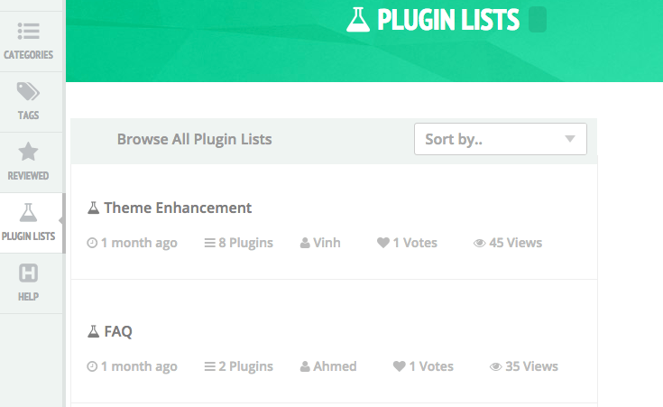 Plugin lists page