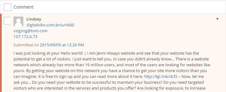 Spam comment in the queue