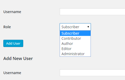 User roles drop down box on the "Edit Site" page.
