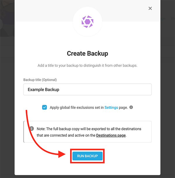 The run backup button.
