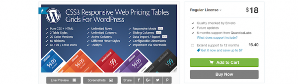 CSS3 Responsive WordPress Compare Pricing Tables image