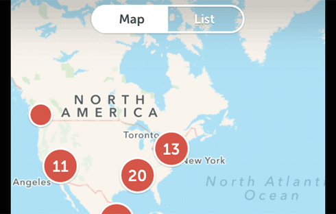 The second tab displays a map or list view of current broadcasters.