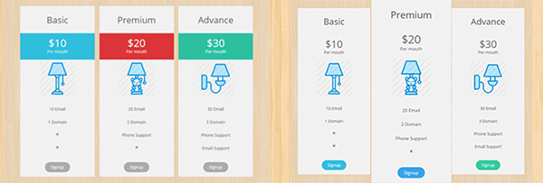 pricing table header.
