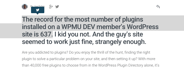 The select and tweet feature provides a neat way for your readers to share your quotable quotes.