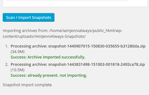 Snapshot import completed successfully.