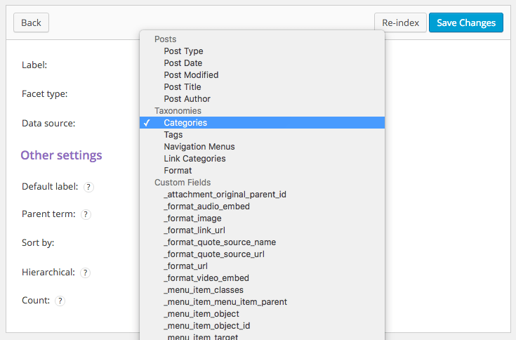 Facet data sources.
