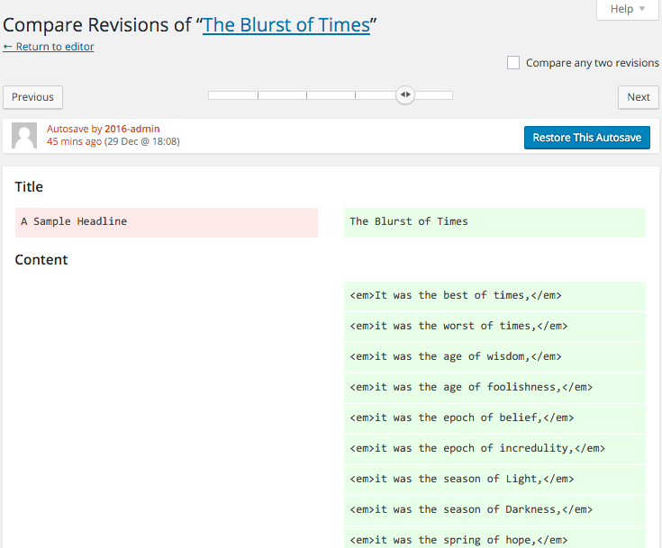 Basic revisions interface.