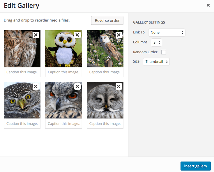 Edit gallery options