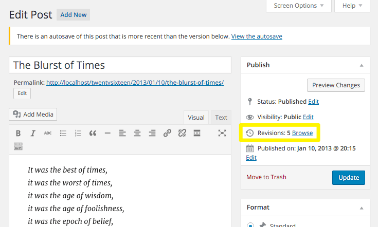 Post revisions in WordPress.
