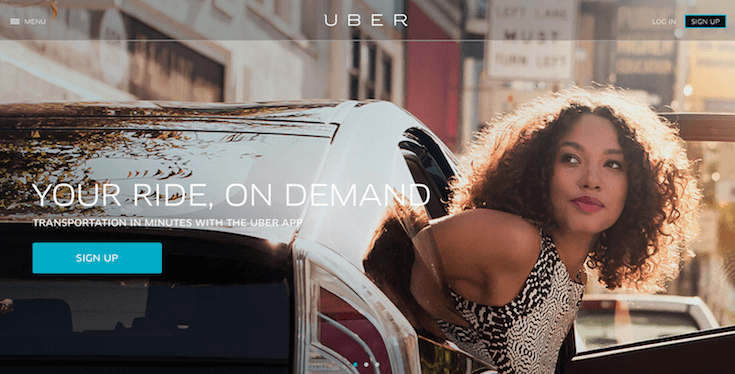 Uber uses an effective fullscreen call-to-action.