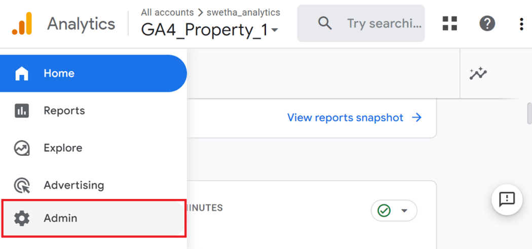 GA4 admin dashboard