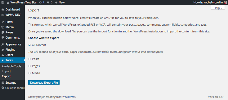 Exporting WordPress...