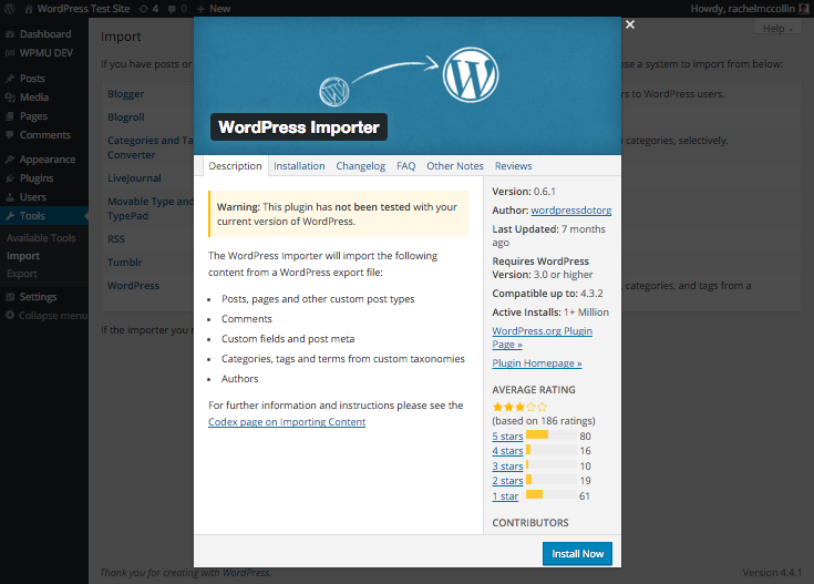 You'll need to install the WordPress importer.