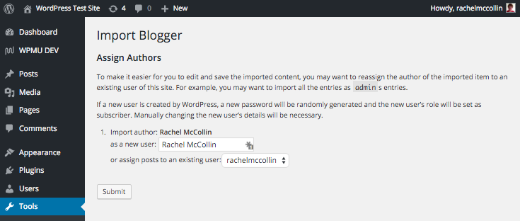 Importing a new author...