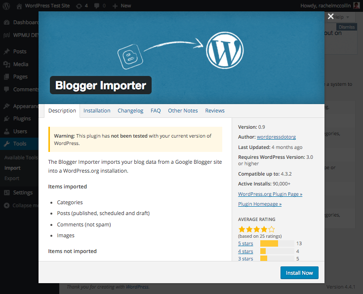 The Blogger important plugin.