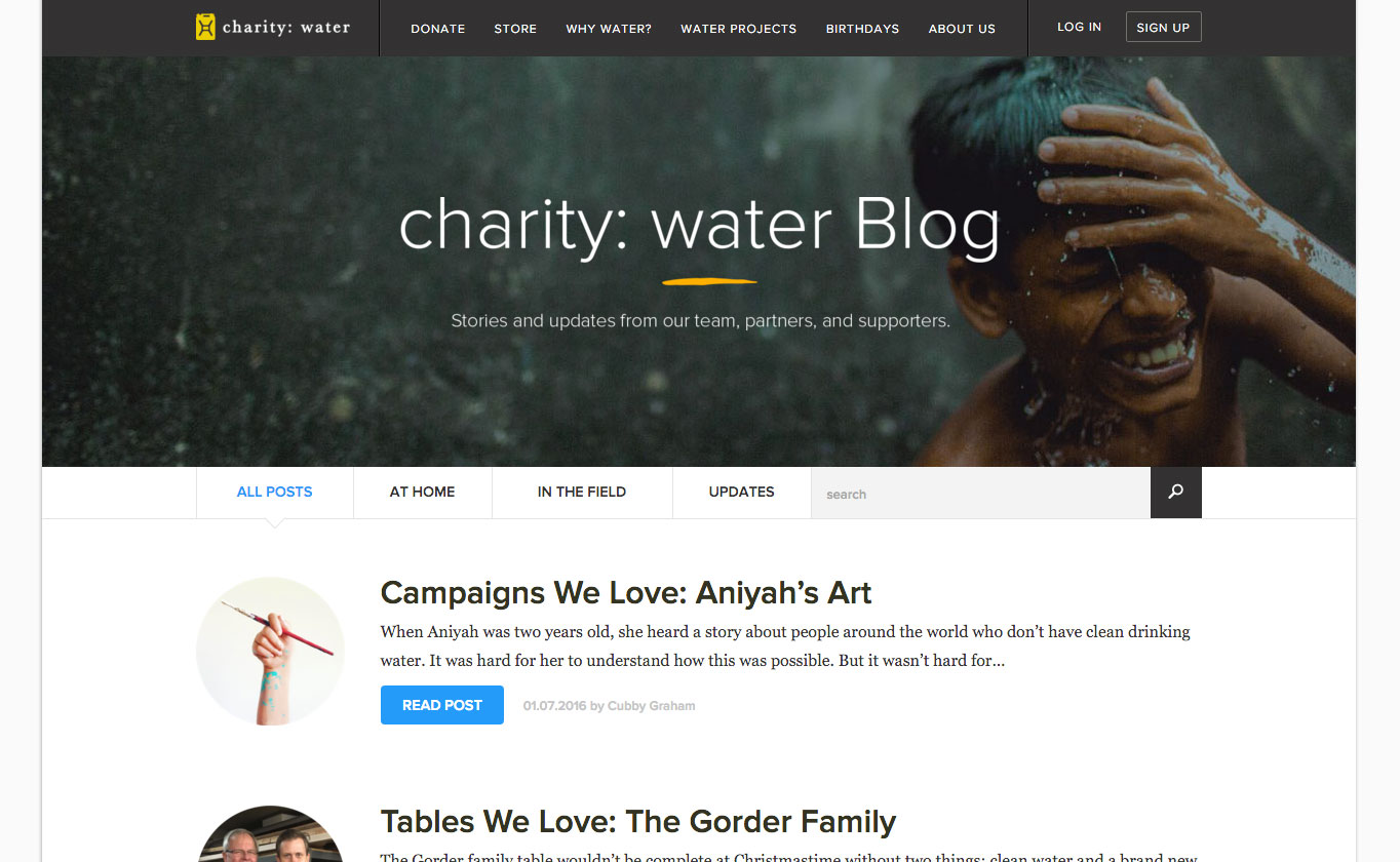 Charity: Water's mission is to bring clean and safe drinking water to every person in the world.