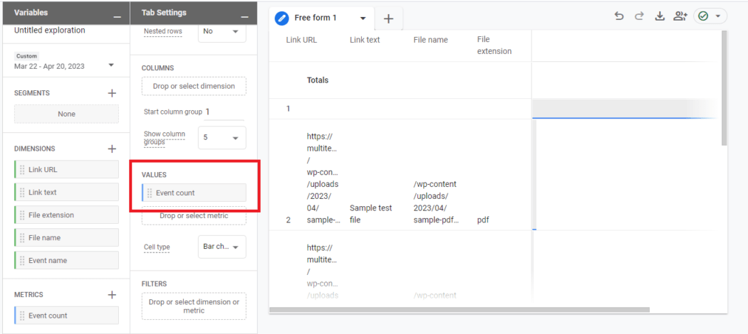Custom report values