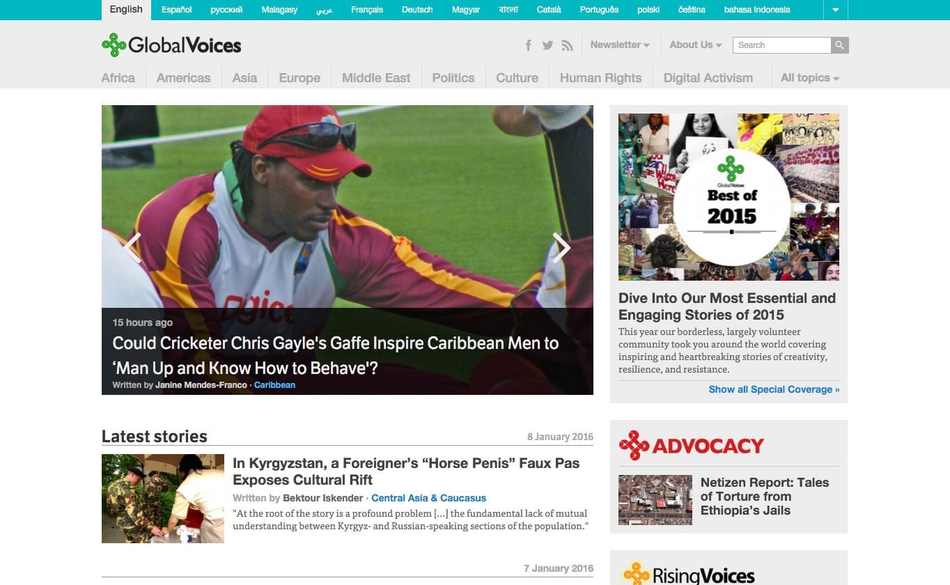 Global Voices is a largely volunteer community of more than 1400 writers, analysts, online media experts and translators.
