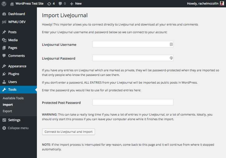 You'll need your LiveJournal credentials in order to copy over your content.