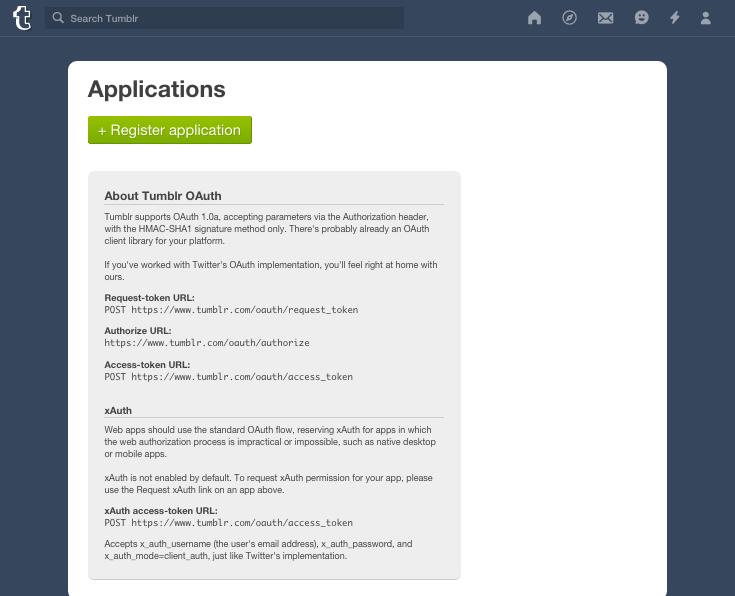 You'll need to register a new application in Tumblr before you can start exporting your content.