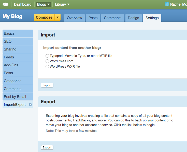 Exporting my TypePad content.