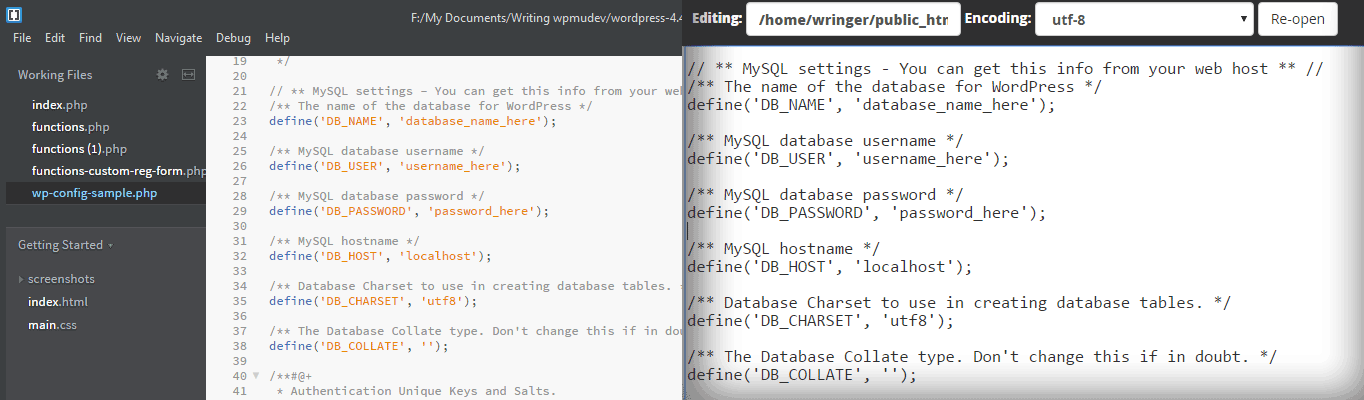 Brackets has actionable code color-coded and comments in light gray for easier editing.