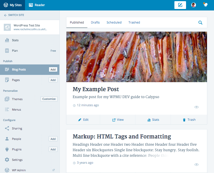 Calypso - posts listing screen