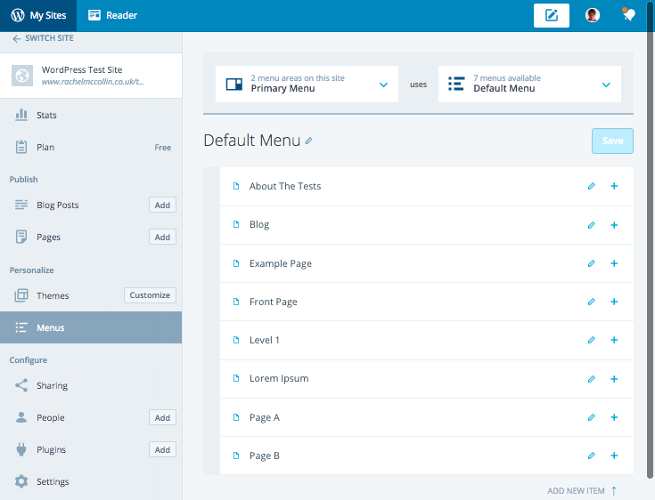 Calypso - menus admin screen