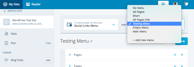 Calypso - selecting and adding menus to administer