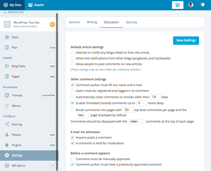 Calypso - Discussion settings