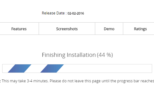 The progress bar in Softaculous running at 44%.